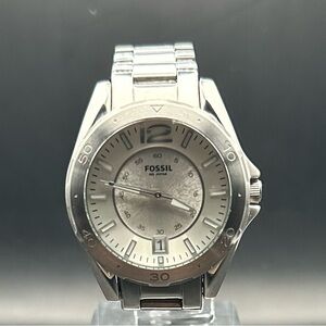 Fossil Men’s AM4233 Silver Stainless Steel Quartz Watch 39mm New Battery